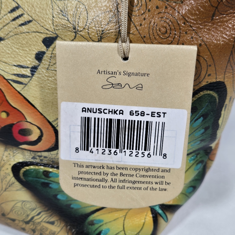 Anuschka Butterfly Floral Leather Handpainted Shoulder Handbag Coin Purse, Cover - Picture 14 of 15
